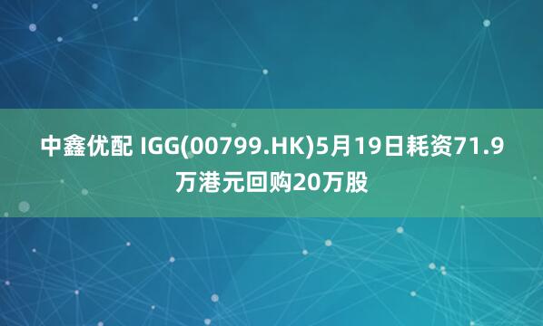 中鑫优配 IGG(00799.HK)5月19日耗资71.9万港元回购20万股