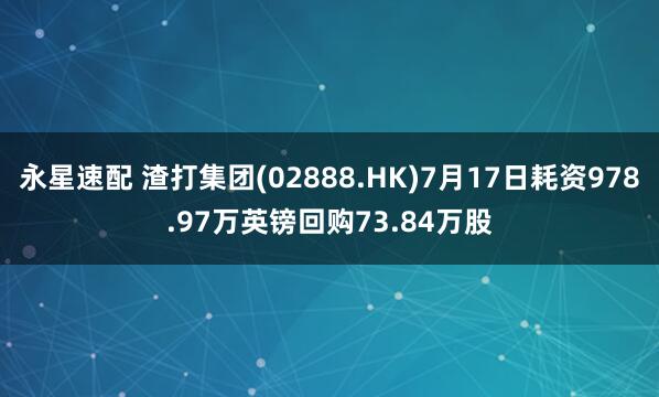永星速配 渣打集团(02888.HK)7月17日耗资978.97万英镑回购73.84万股